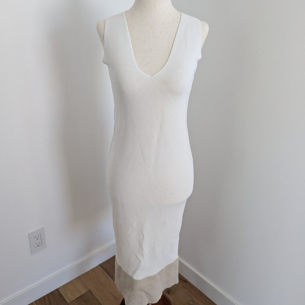 Jigsaw Luxury White V Neck Color Block Dress